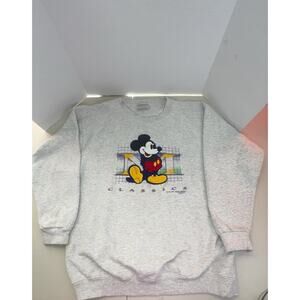 VTG Mickey Mouse Classics Sweatshirt Gray Large Walt Disney Genus Embroider 90s